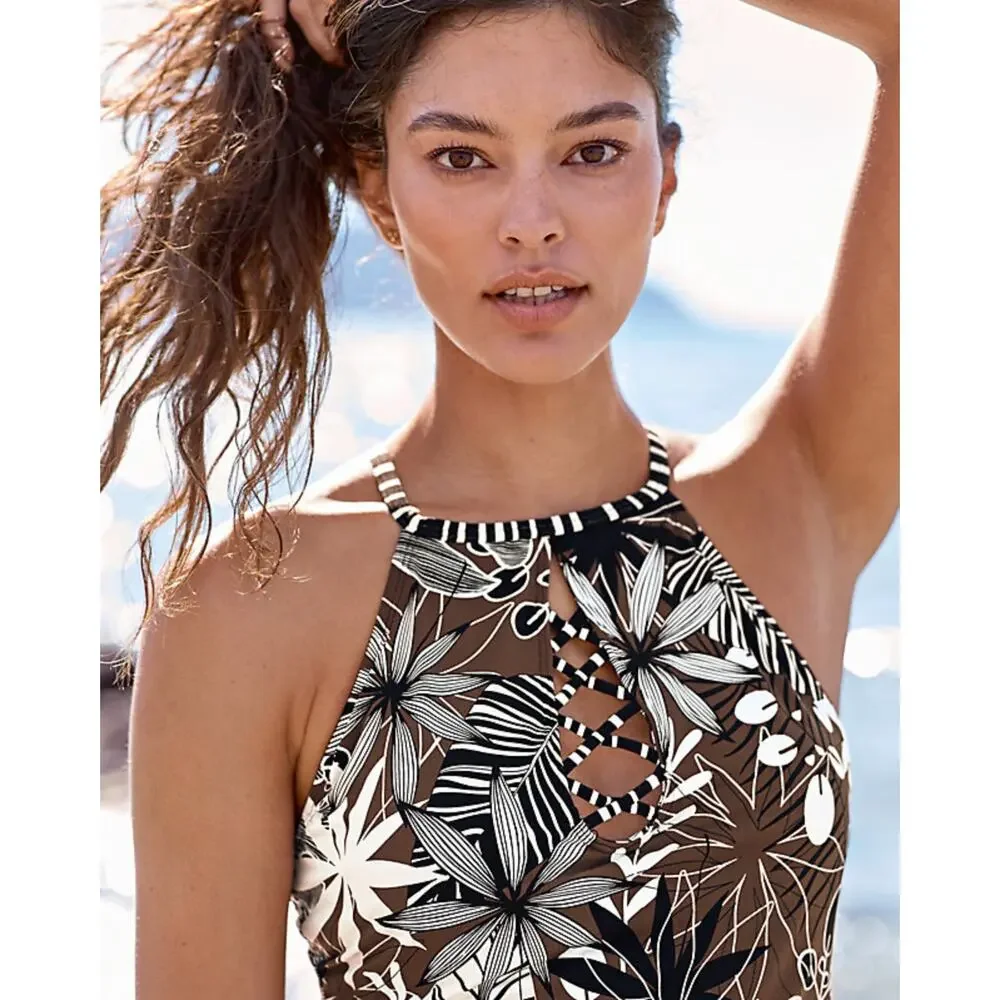 NWT Bleu by Rod Beattie Bold Moves Tankini Swim Top Mahogany Size 6